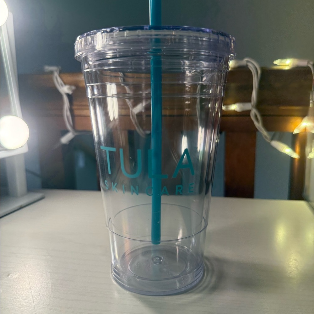 Tula Clear Plastic Tumbler with Teal Straw